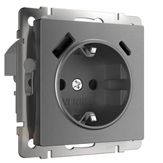 Фото товара Розетка с заземлением, шторками и USB тип A+C(графит матовый) W1171764